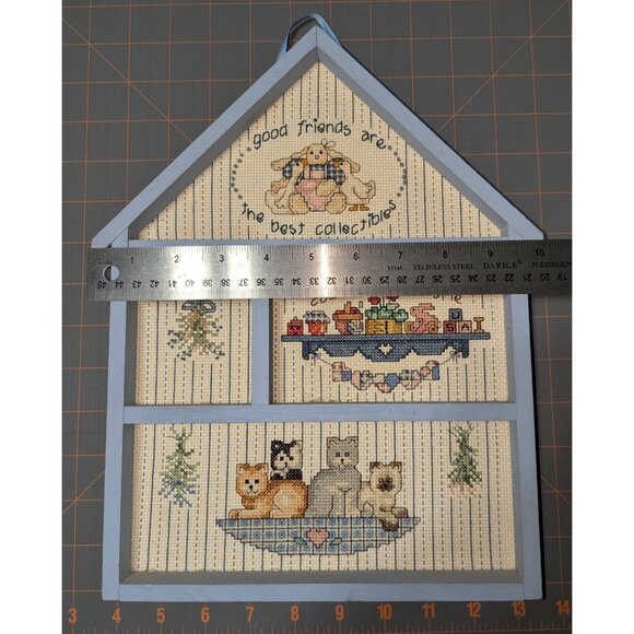Country Welcome Needlepoint Wall Art with Cats in Light Blue Frame - Picture 6 of 7